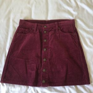 Corduroy Button-Front Mini Skirt - Burgundy